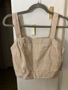 NWT Japna Striped Square-Neck Crop Top in Light Beige, Size L